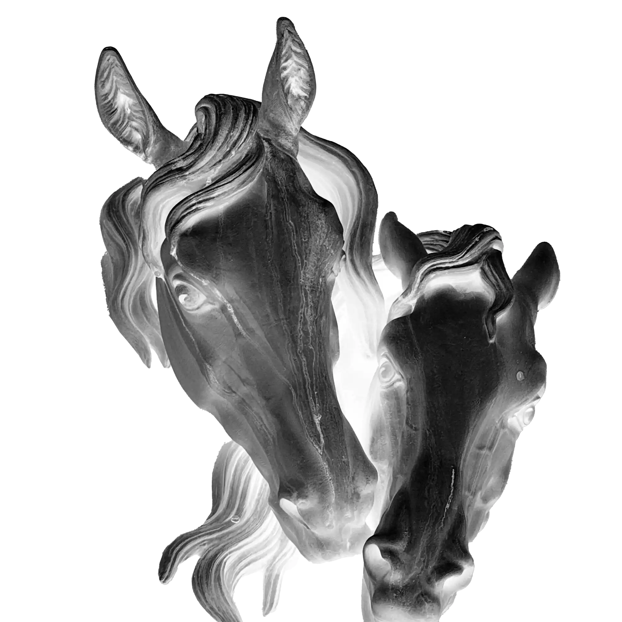 A sculpture of two horses’ heads